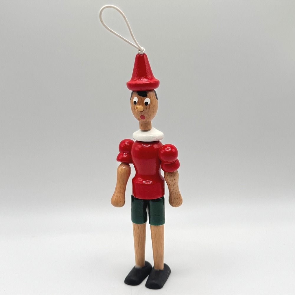 Vintage Wooden Pinocchio Ornament Made in Italy Articulated Hanging‎ Figure Toy